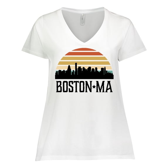 Inktastic Boston Massachusetts Skyline Sunset Women's Plus Size V-Neck T-Shirt