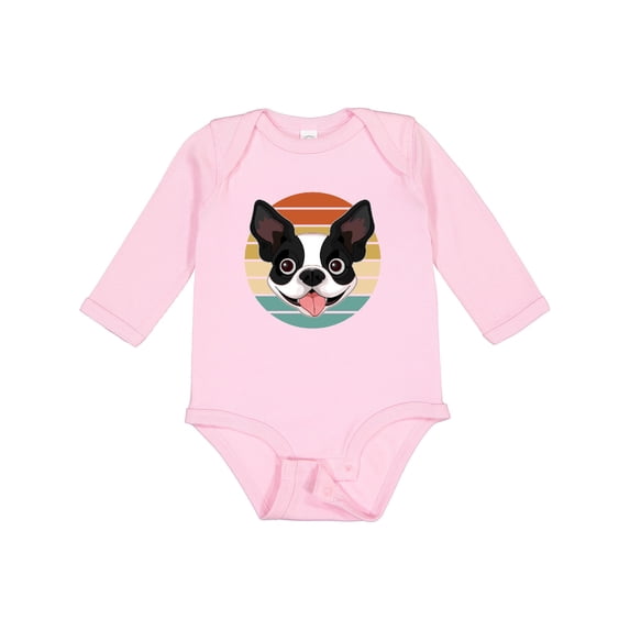 Inktastic Boston Terrier Dog Retro Sunset Boys or Girls Long Sleeve Baby Bodysuit