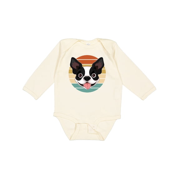 Inktastic Boston Terrier Dog Retro Sunset Boys or Girls Long Sleeve Baby Bodysuit