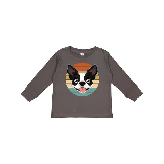 Inktastic Boston Terrier Dog Retro Sunset Boys or Girls Long Sleeve Toddler T-Shirt