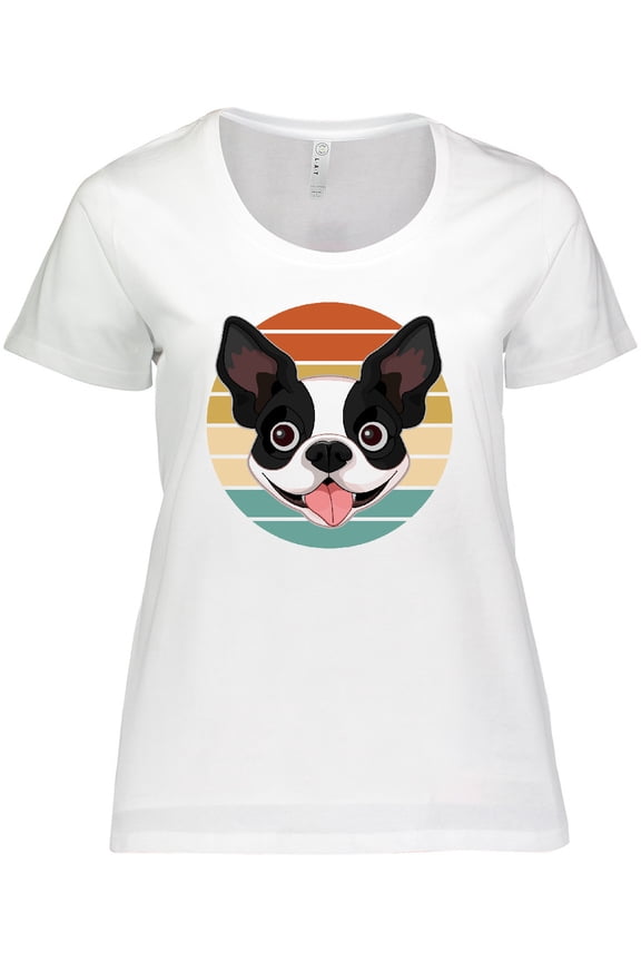 Boston Terrier Dog Retro Sunset Women's Plus Size T-Shirt