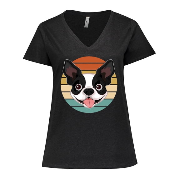 Inktastic Boston Terrier Dog Retro Sunset Women's Plus Size V-Neck T-Shirt
