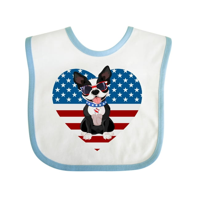 Inktastic Boston Terrier Dog US Flag July 4th Boys or Girls Baby Bib