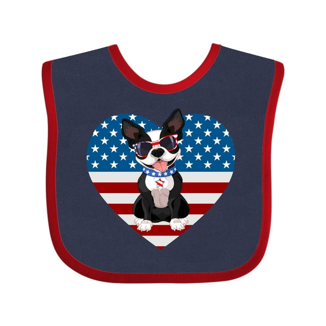 Inktastic Boston Terrier Dog US Flag July 4th Boys or Girls Baby Bib