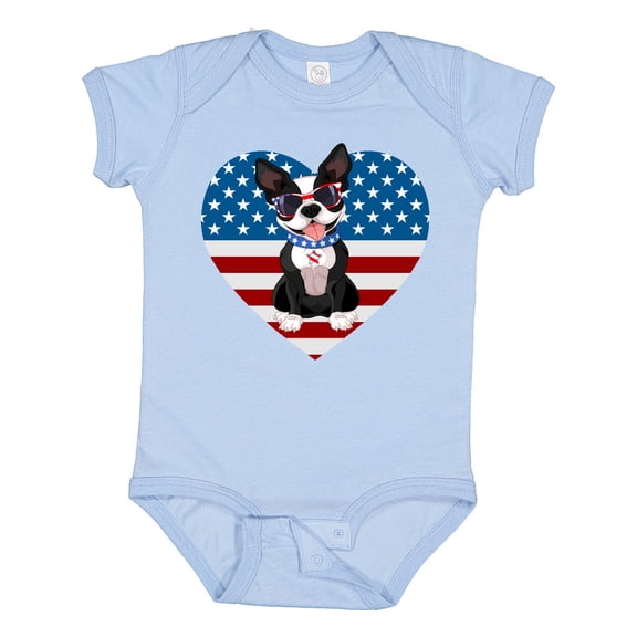 Inktastic Boston Terrier Dog US Flag July 4th Boys or Girls Baby Bodysuit
