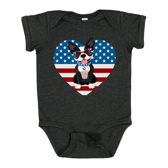Inktastic Boston Terrier Dog US Flag July 4th Boys or Girls Baby Bodysuit