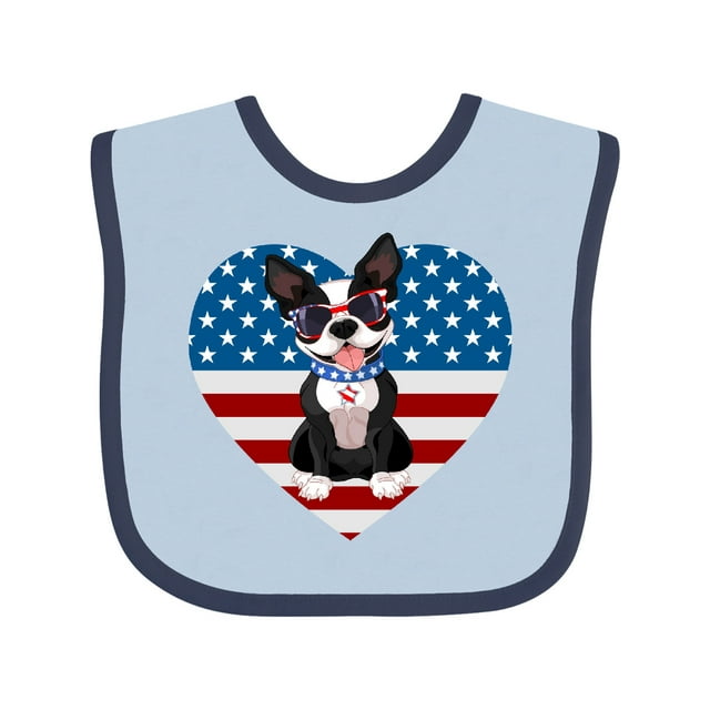 Inktastic Boston Terrier Dog US Flag July 4th Gift Baby Boy or Baby Girl Bib