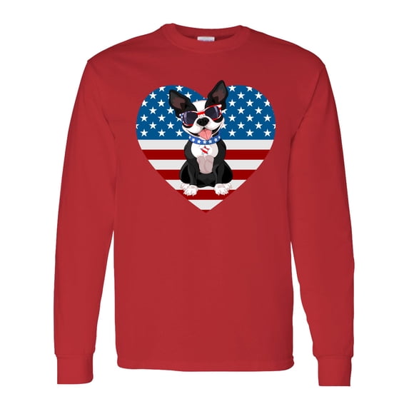 Inktastic Boston Terrier Dog Us Flag July 4th Long Sleeve T-Shirt