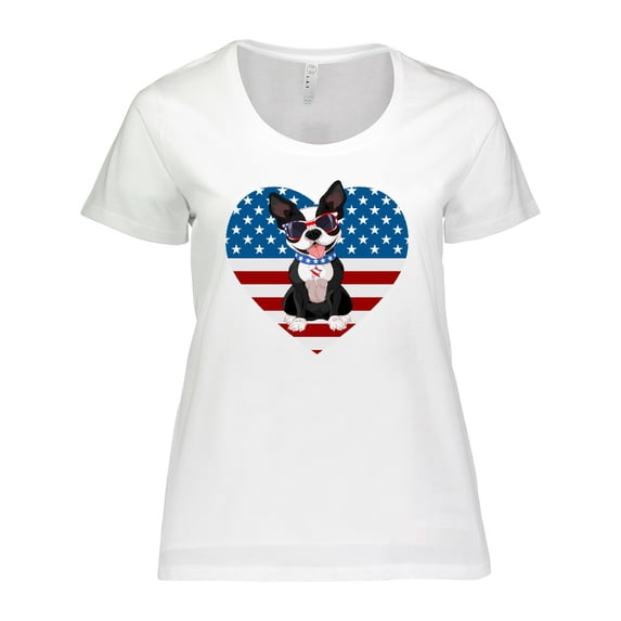 Inktastic Boston Terrier Dog US Flag July 4th Women's Plus Size T-Shirt