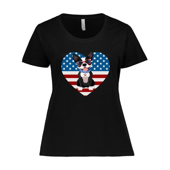 Inktastic Boston Terrier Dog US Flag July 4th Women's Plus Size T-Shirt