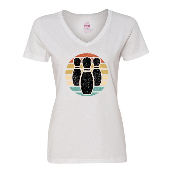 Inktastic Bowling Gift for Bowler Silhouette Bowling Pins Women's V-Neck T-Shirt