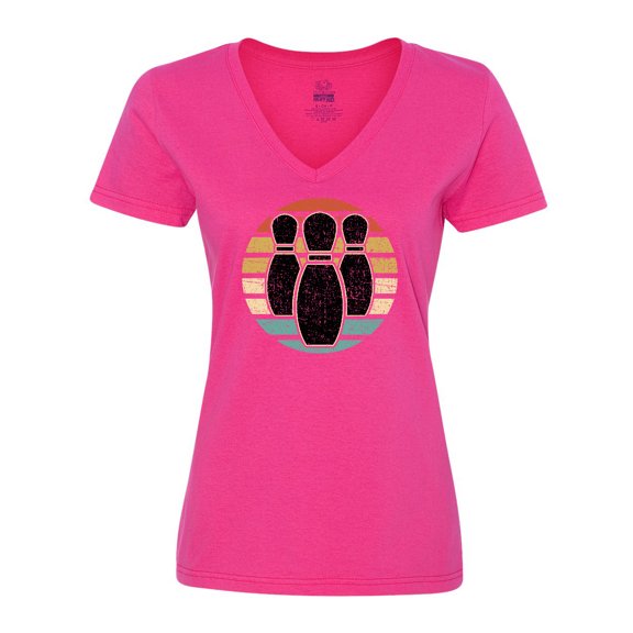 Inktastic Bowling Gift for Bowler Silhouette Bowling Pins Women's V-Neck T-Shirt