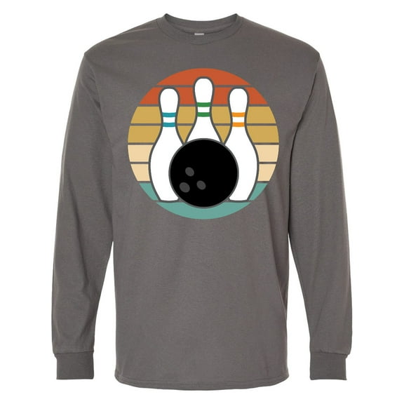 Inktastic Bowling Pins Ball Bowler Retro Sunset Long Sleeve T-Shirt