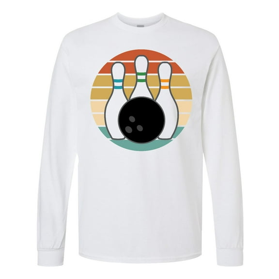 Inktastic Bowling Pins Ball Bowler Retro Sunset Long Sleeve T-Shirt