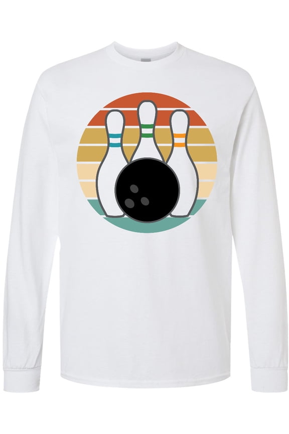 Bowling Pins Ball Bowler Retro Sunset Long Sleeve T-Shirt