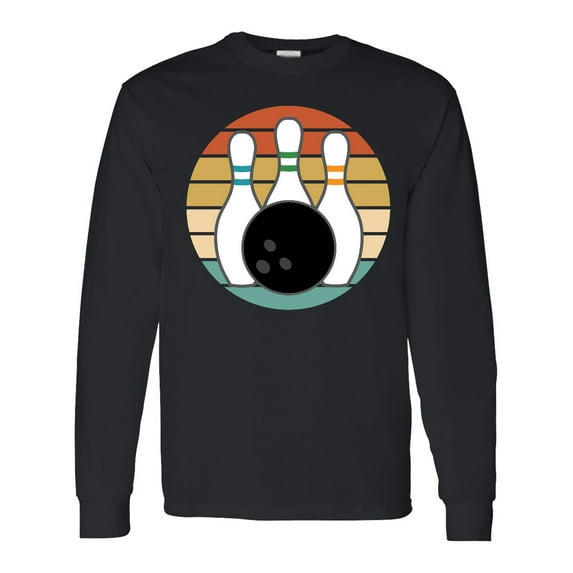 Inktastic Bowling Pins Ball Bowler Retro Sunset Long Sleeve T-Shirt