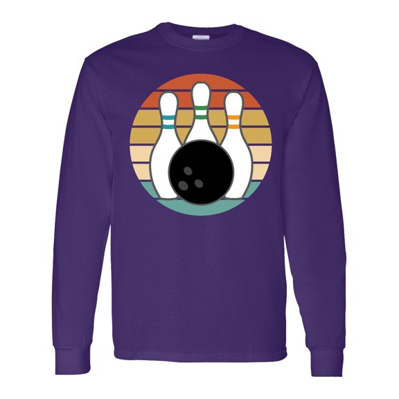 Inktastic Bowling Pins Ball Bowler Retro Sunset Long Sleeve T-Shirt