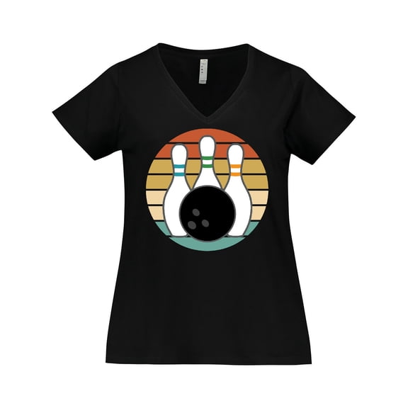 Inktastic Bowling Pins Ball Bowler Retro Sunset Women's Plus Size V-Neck T-Shirt