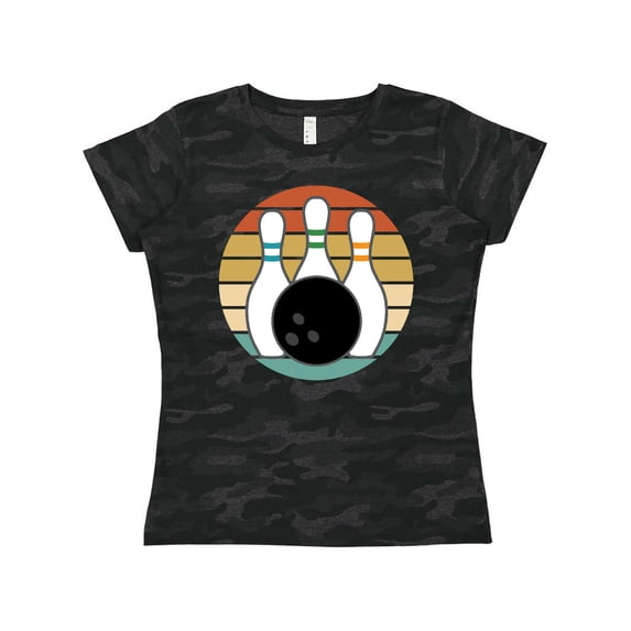 Inktastic Bowling Pins Ball Bowler Retro Sunset Women's T-Shirt