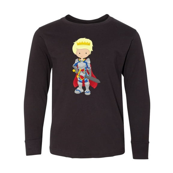 Inktastic Boy Prince, Knight In Shining Armor, Blond Hair Long Sleeve Youth T-Shirt