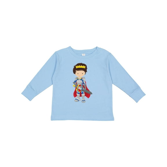 Inktastic Prince, King, Knight, Sword, Crown, Brown Hair Boys Long Sleeve Toddler T-Shirt
