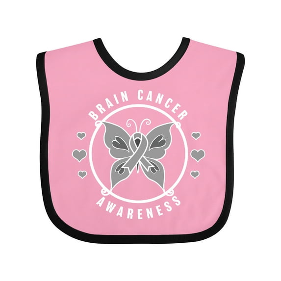 Inktastic Brain Cancer Awareness with Grey Ribbon and Butterfly Boys or Girls Baby Bib