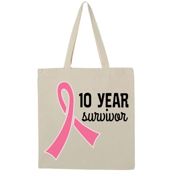 Inktastic Breast Cancer 10 Year Survivor Pink Ribbon Tote Bag
