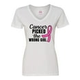 thumbnail image 1 of Inktastic Breast Cancer Awareness Cancer Picked the Wrong Girl Women's V-Neck T-Shirt, 1 of 5
