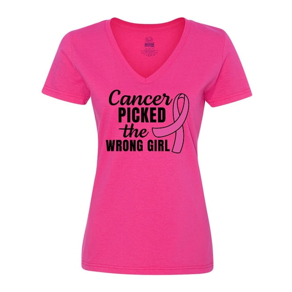 Inktastic Breast Cancer Awareness Cancer Picked the Wrong Girl Women's V-Neck T-Shirt