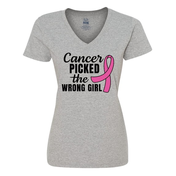 Inktastic Breast Cancer Awareness Cancer Picked the Wrong Girl Women's V-Neck T-Shirt