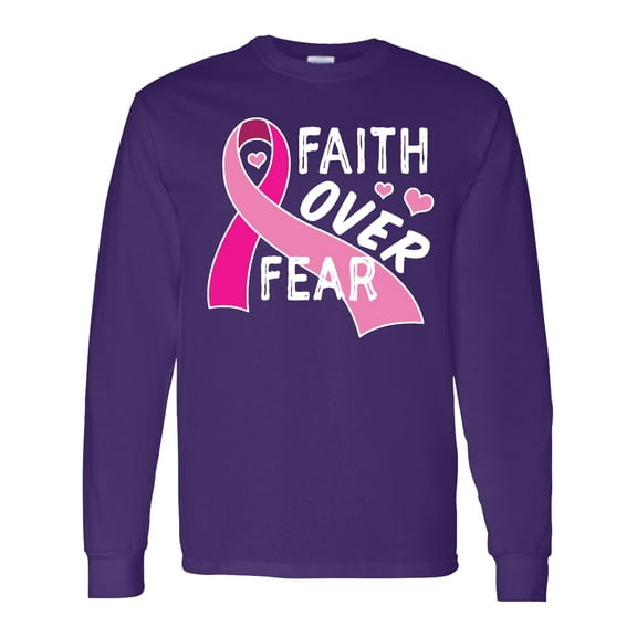 Inktastic Breast Cancer Awareness Faith over Fear Long Sleeve T-Shirt