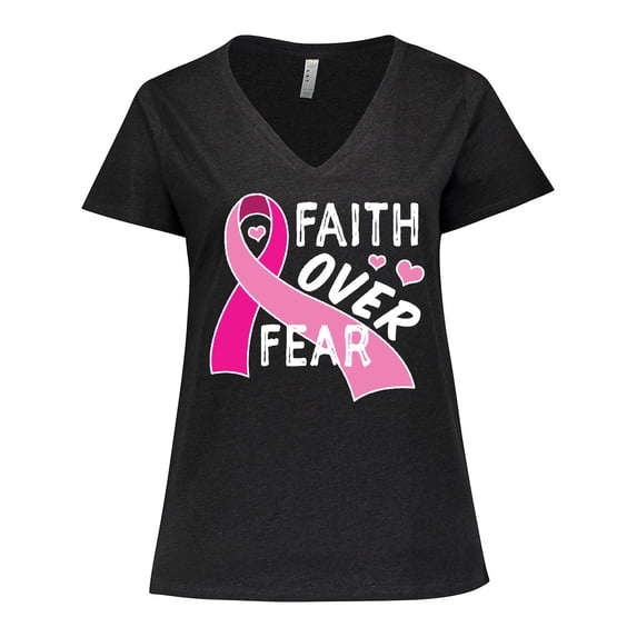 Inktastic Breast Cancer Awareness Faith Over Fear Women's Plus Size V-Neck T-Shirt