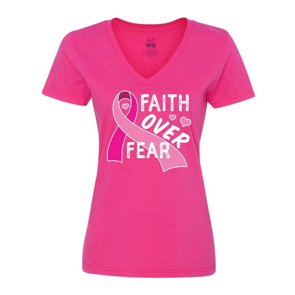 Inktastic Breast Cancer Awareness Faith Over Fear Women's V-Neck T-Shirt