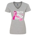 thumbnail image 1 of Inktastic Breast Cancer Awareness Faith Over Fear Women's V-Neck T-Shirt, 1 of 5