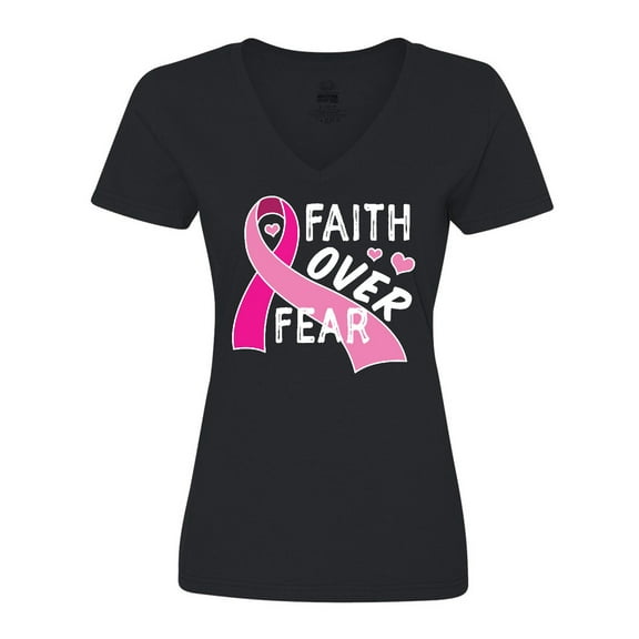 Inktastic Breast Cancer Awareness Faith Over Fear Women's V-Neck T-Shirt