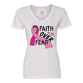 thumbnail image 1 of Inktastic Breast Cancer Awareness Faith Over Fear Women's V-Neck T-Shirt, 1 of 5