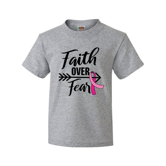 Inktastic Breast Cancer Awareness Faith Over Fear with Pink Ribbon and Arrow Youth T-Shirt