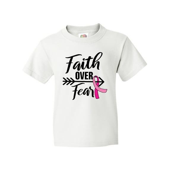 Inktastic Breast Cancer Awareness Faith Over Fear with Pink Ribbon and Arrow Youth T-Shirt