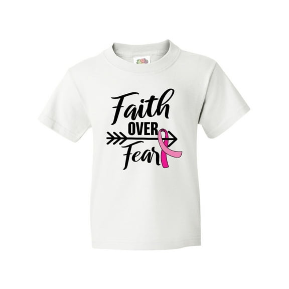 Inktastic Breast Cancer Awareness Faith Over Fear with Pink Ribbon and Arrow Youth T-Shirt