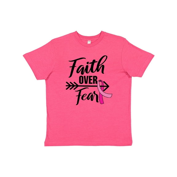 Inktastic Breast Cancer Awareness Faith Over Fear with Pink Ribbon and Arrow Youth T-Shirt
