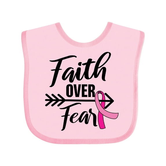 Inktastic Breast Cancer Awareness Faith over Fear with Pink Ribbon and Arrow Girls Baby Bib