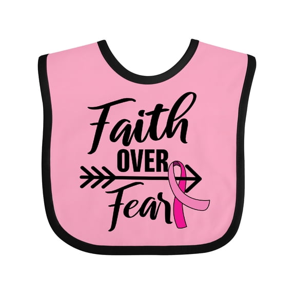 Inktastic Breast Cancer Awareness Faith over Fear with Pink Ribbon and Arrow Girls Baby Bib