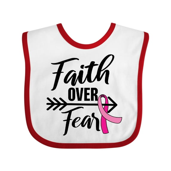 Inktastic Breast Cancer Awareness Faith over Fear with Pink Ribbon and Arrow Girls Baby Bib