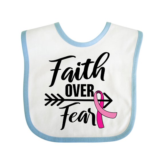 Inktastic Breast Cancer Awareness Faith over Fear with Pink Ribbon and Arrow Girls Baby Bib
