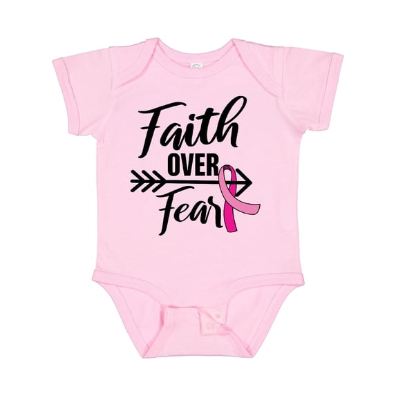 Inktastic Breast Cancer Awareness Faith over Fear with Pink Ribbon and Arrow Girls Baby Bodysuit