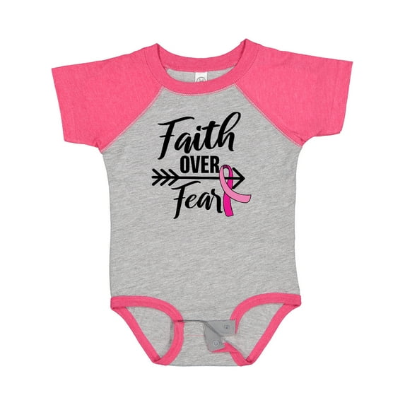 Inktastic Breast Cancer Awareness Faith over Fear with Pink Ribbon and Arrow Girls Baby Bodysuit