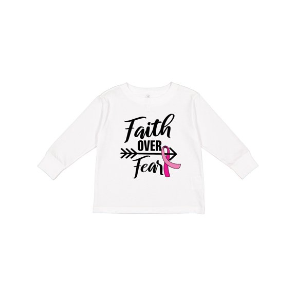 Inktastic Breast Cancer Awareness Faith over Fear with Pink Ribbon and Arrow Girls Long Sleeve Toddler T-Shirt