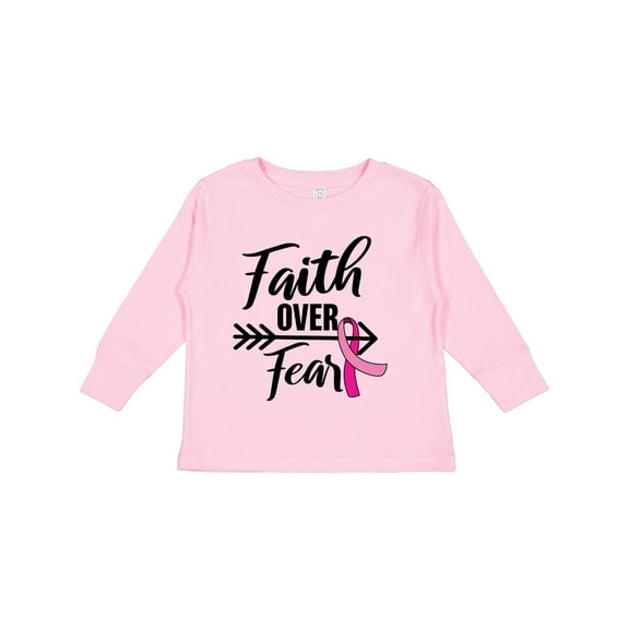 Inktastic Breast Cancer Awareness Faith over Fear with Pink Ribbon and Arrow Girls Long Sleeve Toddler T-Shirt