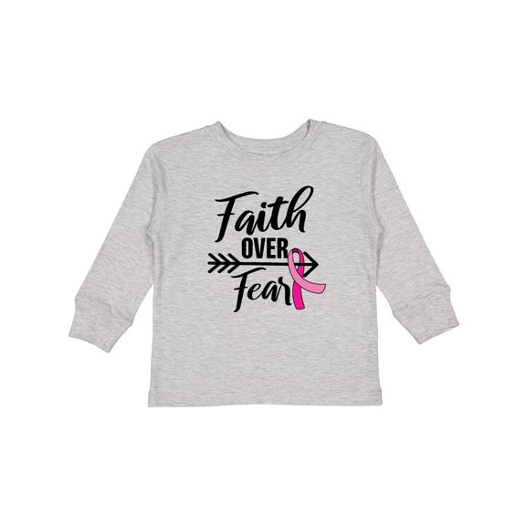 Inktastic Breast Cancer Awareness Faith over Fear with Pink Ribbon and Arrow Girls Long Sleeve Toddler T-Shirt
