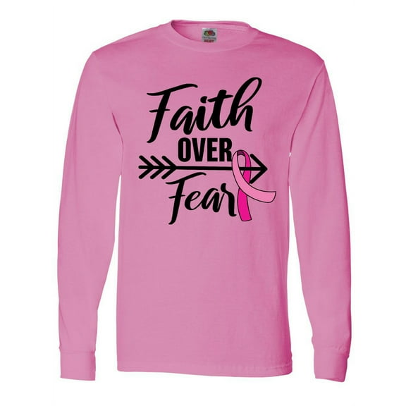 Inktastic Breast Cancer Awareness Faith over Fear with Pink Ribbon and Arrow Long Sleeve T-Shirt